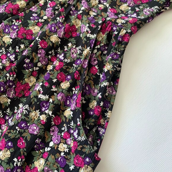Vintage Floral Midi Dress - Black and Pink - Picture 8 of 15